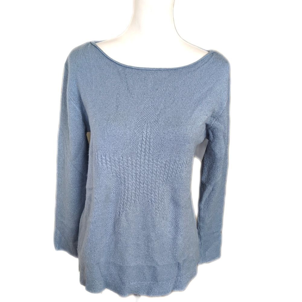 Wit & Wisdom dusty light blue soft knit crew neck sweater, star design NWT S